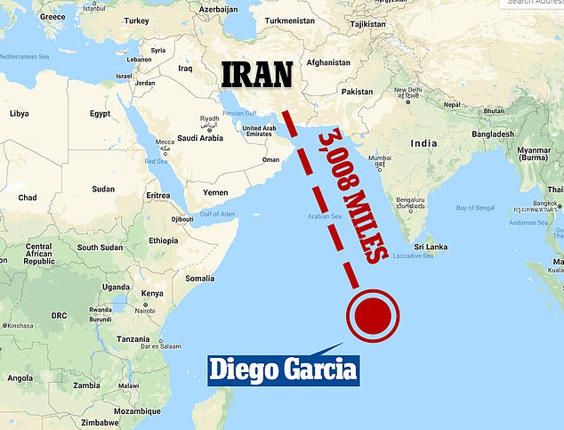 迪戈加西亚岛与伊朗距离。（图：《每日邮报》）