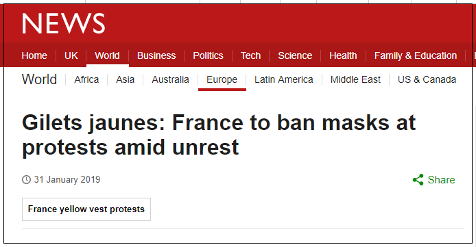  法国“禁蒙面法”相关新闻，图源：BBC新闻网