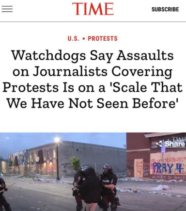 △据《时代》报道， 对记者的攻击骚扰已经到了“前所未有”的水平。