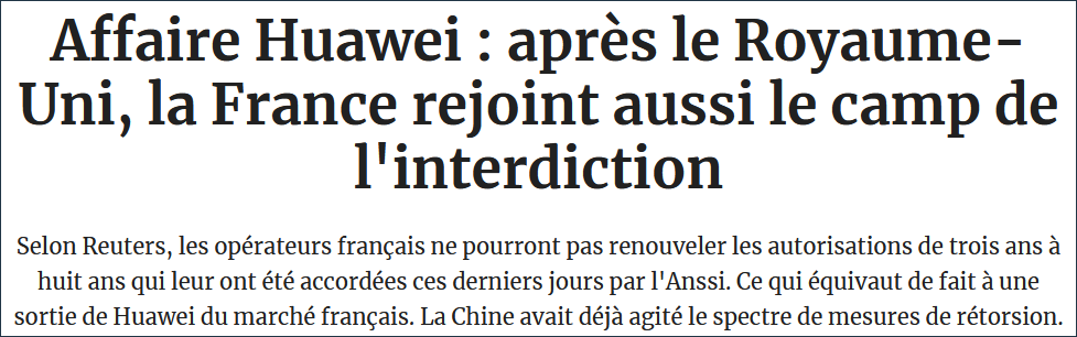 法国《回声报》：继英国之后，法国也加入华为“禁令营”