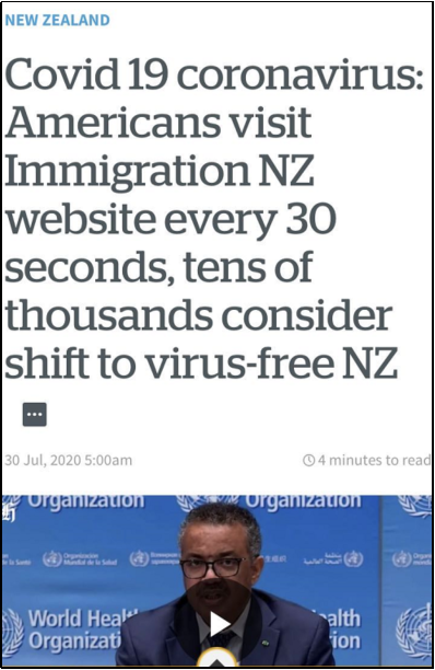 △《新西兰先驱报》指出，6月共有112，800名美国人访问了新西兰移民局网站，比去年同期激增160%