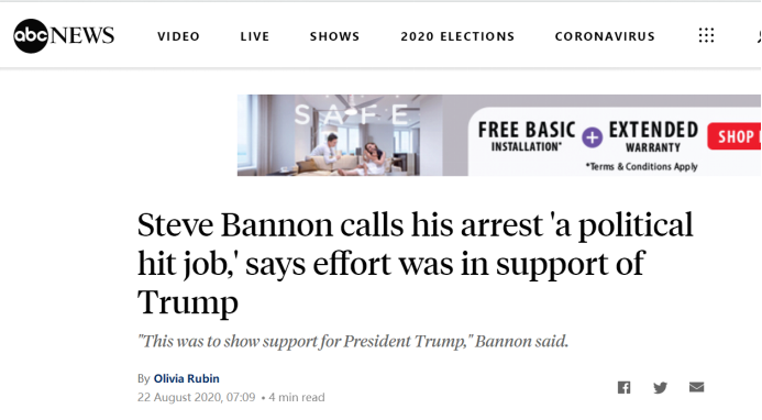  ABC：班农称，逮捕他是政治迫害，自己是为了支持特朗普