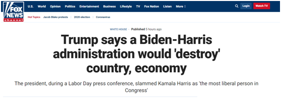  福克斯新闻：特朗普说，拜登哈里斯政府将“摧毁”国家和经济