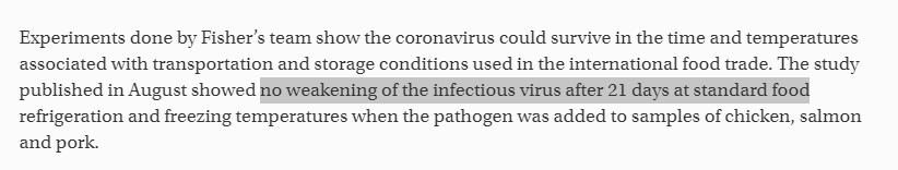 费舍尔的研究发现新冠病毒可以在冷冻食品中存活