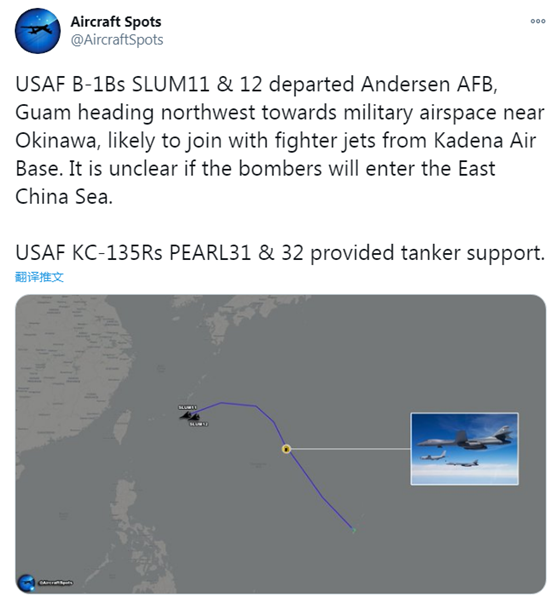 “飞机守望”12月16日发布的美军轰炸机飞行路线