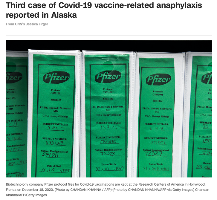 △CNN18日报道，阿拉斯加州出现第三例医护人员接种疫苗后产生不良反应案例