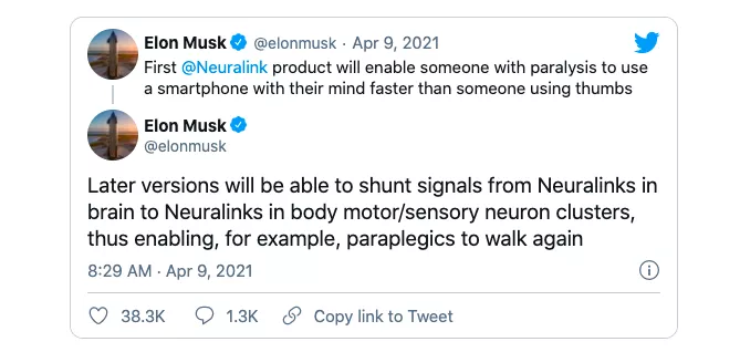 马斯克在推特上进一步表明了未来 Neuralink 的目标|网络截图