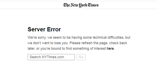 （《纽约时报》网站也显示“服务器错误”）