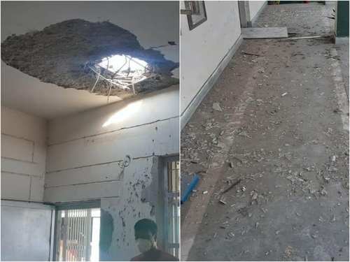爆炸破坏了一栋建筑物的屋顶，图自印媒
